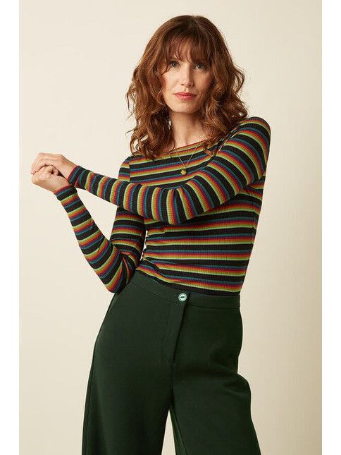 King Louie Longsleeve Lili Top Lottie Stripe Botanical Green |