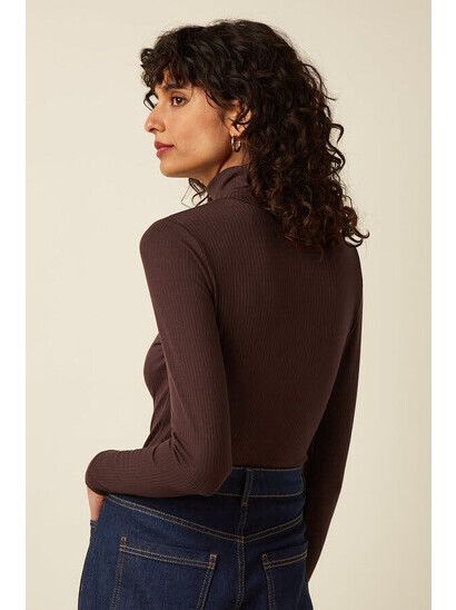 King Louie Longsleeve Rollneck Top Uni Rib Chocolate | Rollkra
