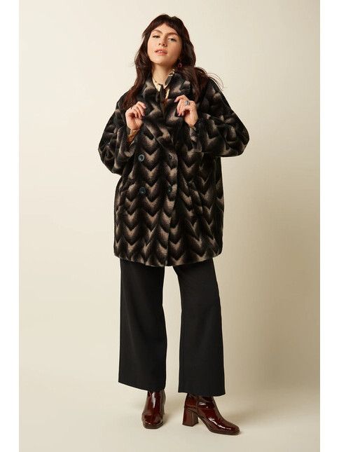 King Louie Jacke Shiya Kimono Coat Deco Fur black