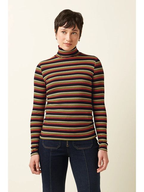 King Louie Longsleeve Rollneck Top Frostine Stripe spicy orang
