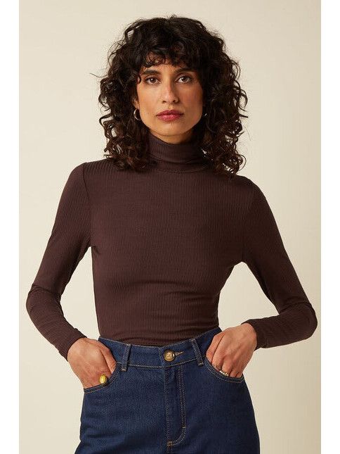 King Louie Longsleeve Rollneck Top Uni Rib Chocolate | Rollkra