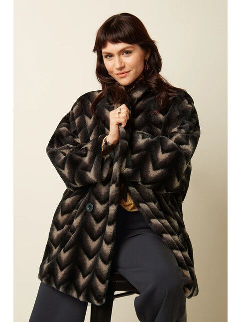King Louie Jacke Shiya Kimono Coat Deco Fur black