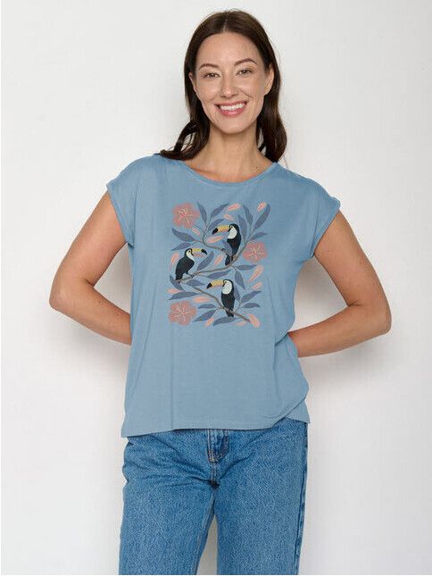 GreenBomb T-Shirt Tucan Flower Timid in Glacier Blue
