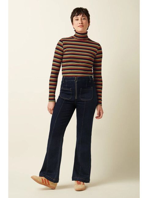 King Louie Longsleeve Rollneck Top Frostine Stripe spicy orang