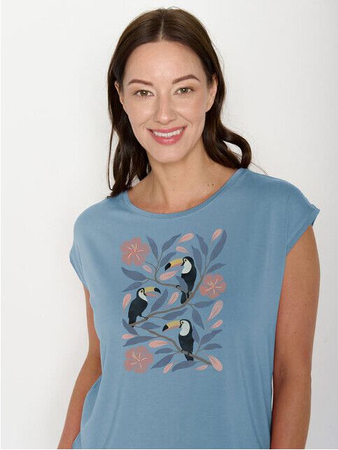 GreenBomb T-Shirt Tucan Flower Timid in Glacier Blue